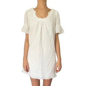 XOXO Y2K Vintage White Eyelet Dress Cotton Summer Lined 2000s Ruffle 8 Mini